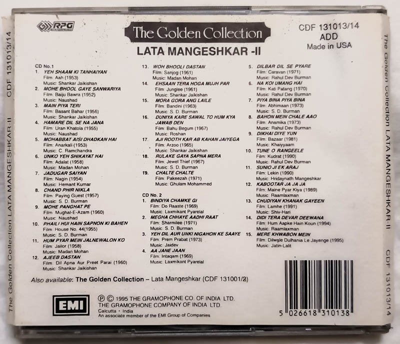 The Golden Collection Lata Mangeshkar 2 Hindi Audio cd....