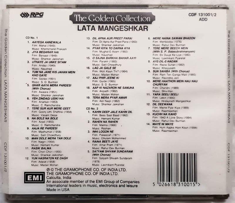 The Golden Collection Lata Mangeshkar Hindi Audio CD