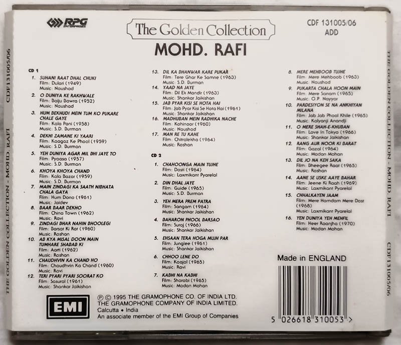 The Golden Collection Mohd Rafi Hindi Film Songs Audio CD