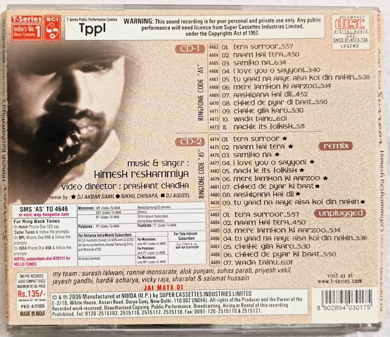 Aap Kaa Surroor Hindi 2cd pack Audio CD By Himesh Reshammiya