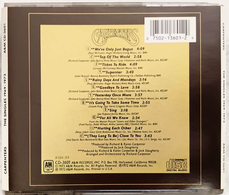 Carpenters The Singles 1969-1973 Audio Cd