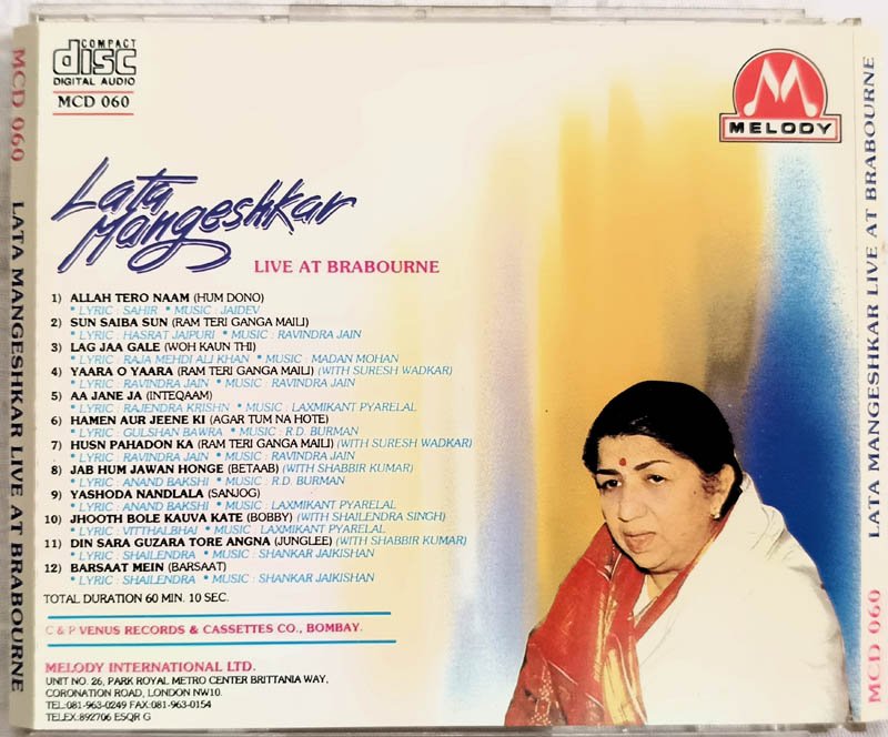 Lata Mangeshkar Live At Brabourne Audio cd