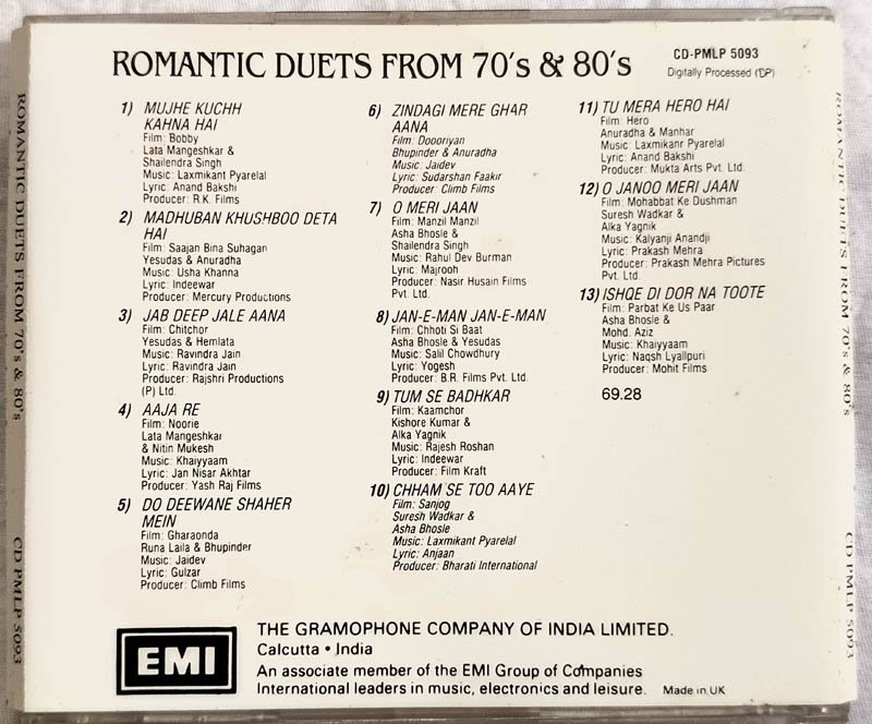 Romantic Duets from 70 & 80s Hindi Audio cd