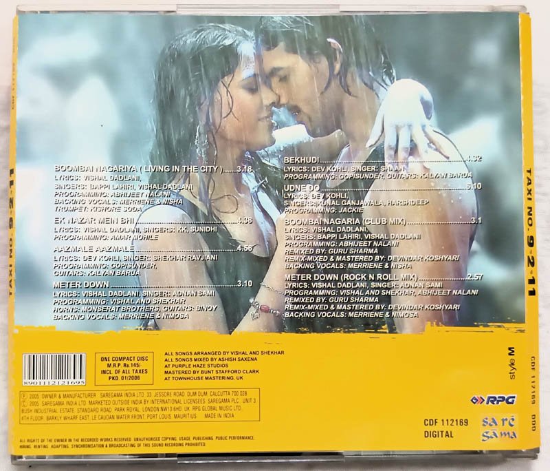 Taxi No.9211 Hindi Audio CD By Vishal-Shekhar