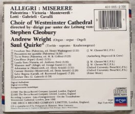 Allegri Miserere westminster Cathedral ChoirCleobury English Audio Cd