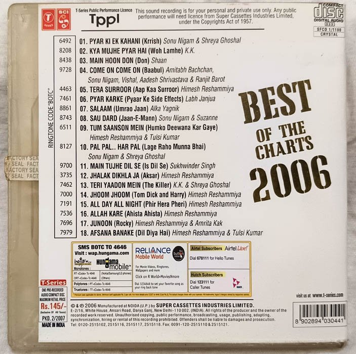 Best of The Chart 2006 Hindi Audio Cd