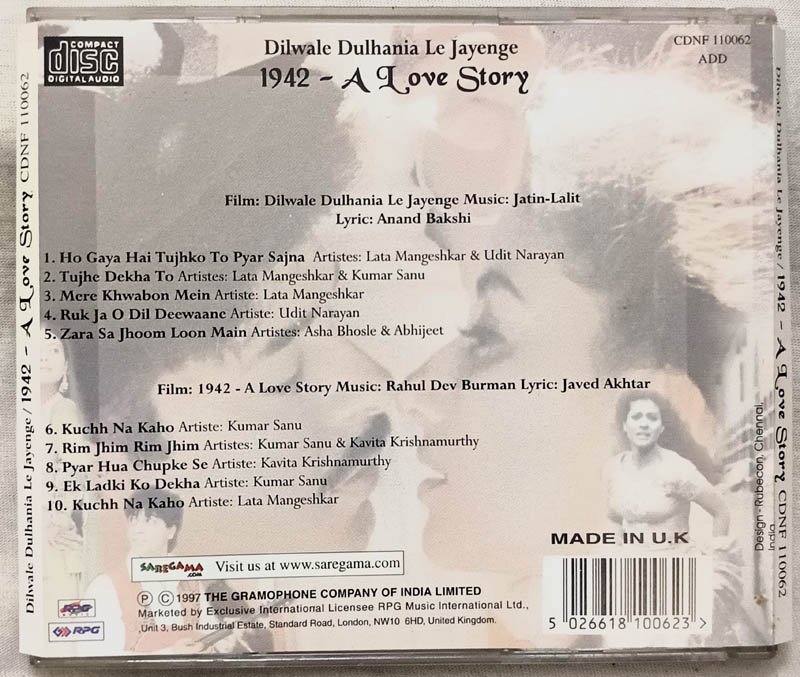 Dilwale Dulhaniya Le Jayenge – 1942 A Love Story Hindi Audio Cd