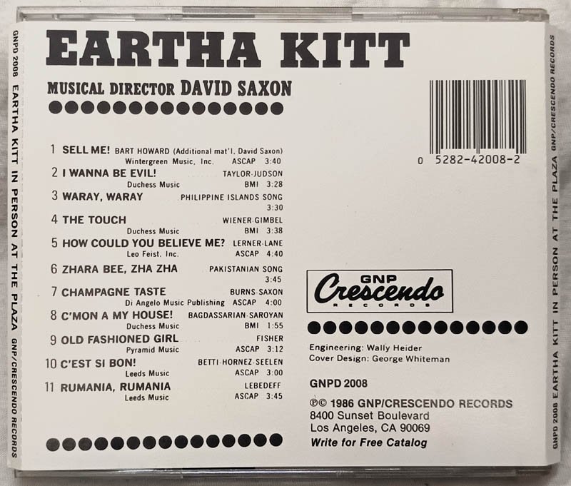 Eartha Kitt In Person At The Plaza Audio cd