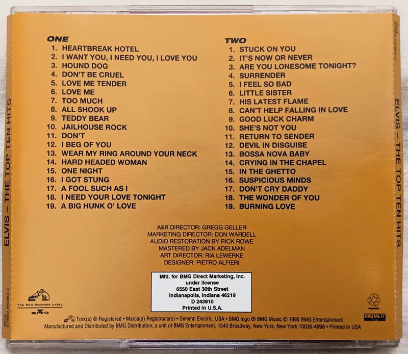 Elvis Presley Commemorative Issue The Top Ten Hits Audio CD....