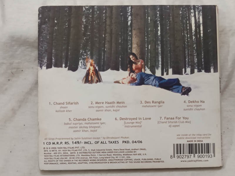 Fanaa Hindi Audio Cd By Jatin-Lalit