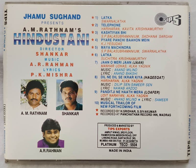 Hindustani Hindi Audio Cd By A.R. Rahman.