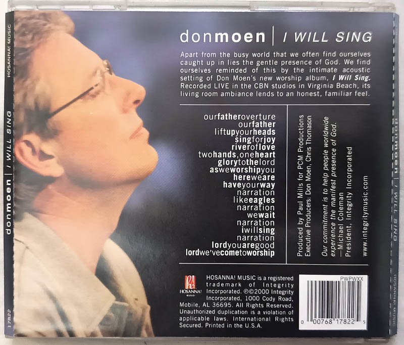 Hosannai Music Donmoen I Will Sing English Audio Cd