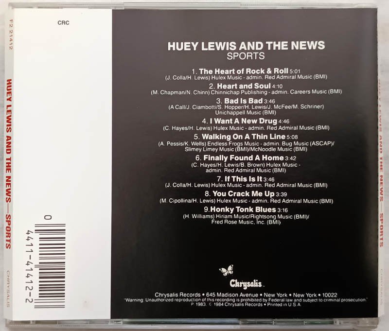 Huey Lewis and the news Sports Audio cd.