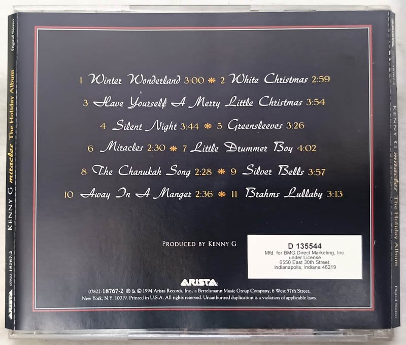 Kenny G Miracles The Holiday Album English Audio Cd .