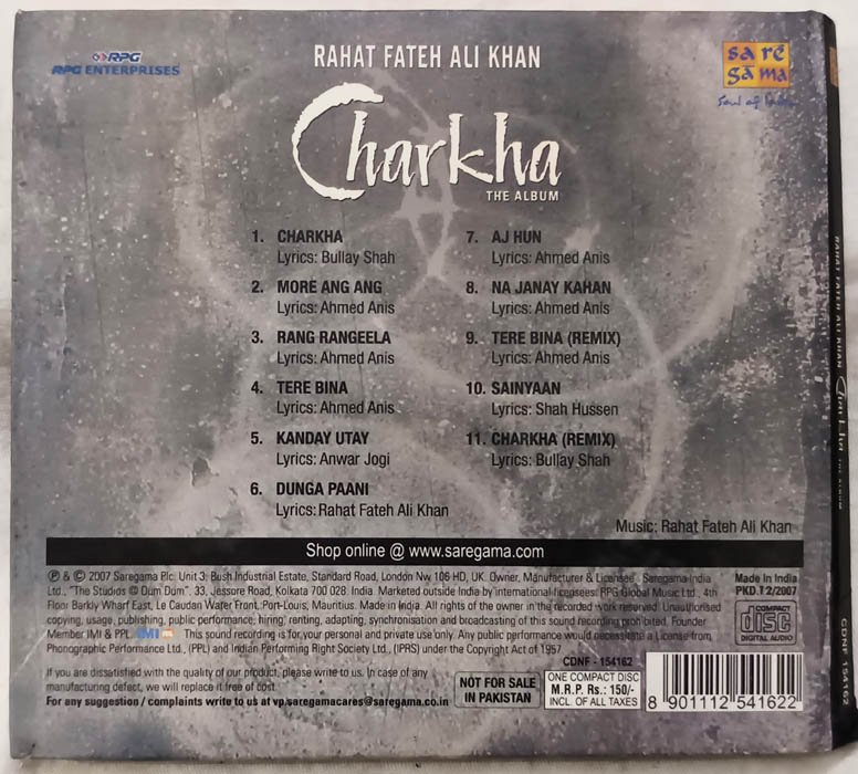 Rahat Fateh Ali Khan Charkha Hindi Audio cd