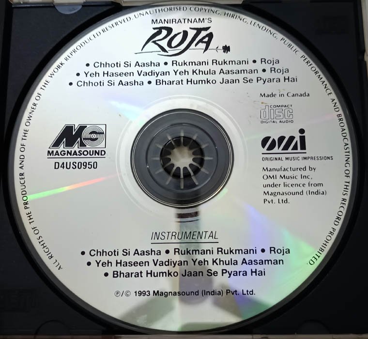 Roja Hindi Audio Cd By A.R. Rahman.