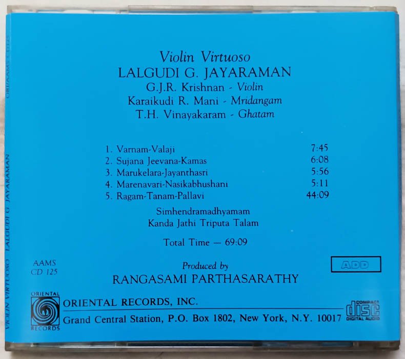 Violin Virtuoso Lalgudi G Jayaraman Instrumental Audio cd
