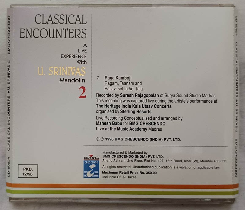 Classical Encounters U Srinivas Mandolin Audio cd