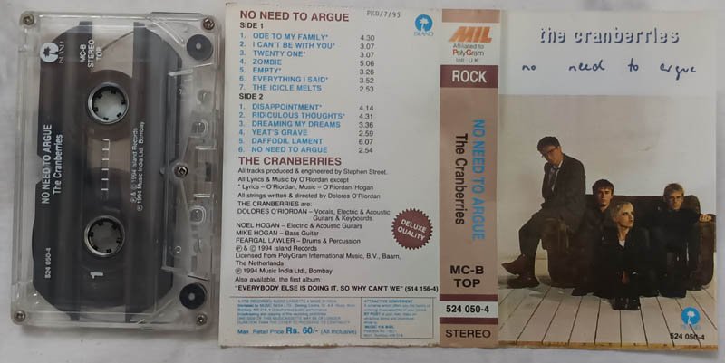 The Cranberries No Need to Argue Audio Cassette