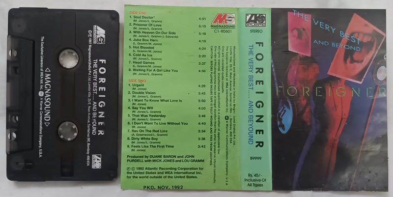 The Very best and beyond Foriegner Album Audio Cassette