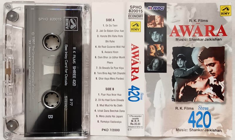 Awara-Shree 420 Hindi Audio Cassette By Shankar Jaikishan