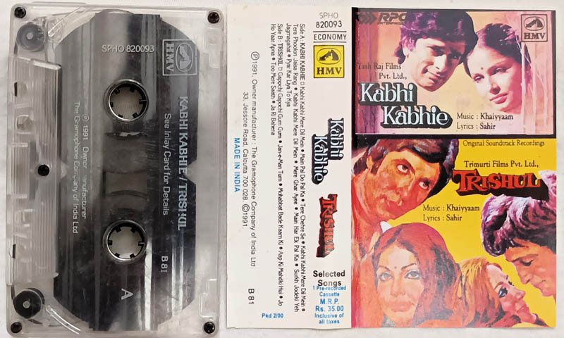Kabhie Kabhie-Trishul Hindi Audio Cassette By Sahir