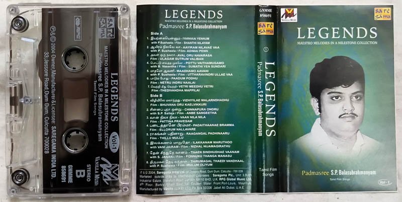 Legends Maestro Melodies In a Milestone Collettion Tamil Audio Cassette By S.P.Balasubamanyam