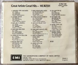 Great Artiste Great Hits Mukesh Audio cd