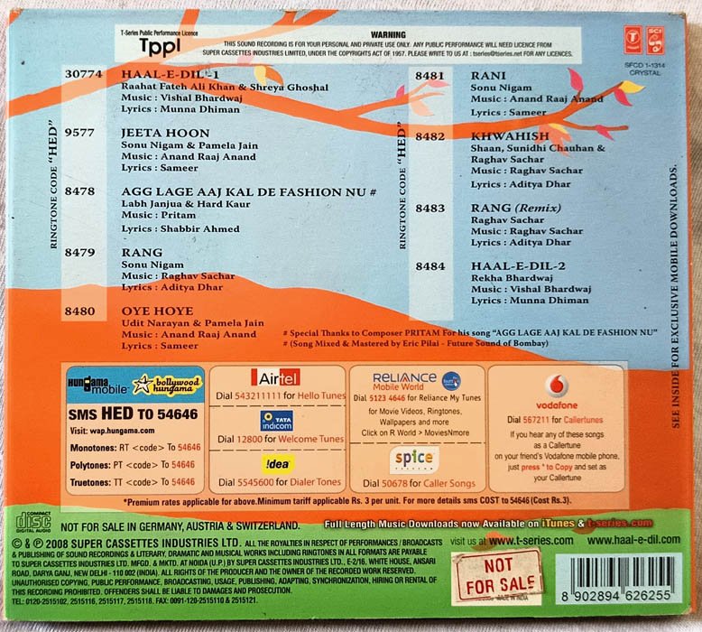 Haal E Dil Hindi Audio cd.