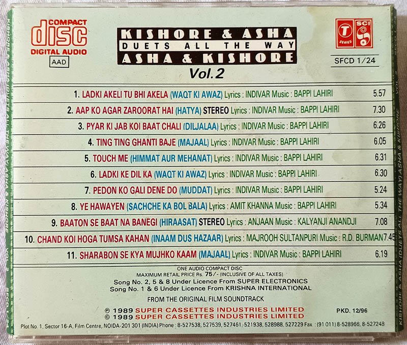 Kishore & Asha Duets All The way Asha & Kishore Kumar Hindi Audio cd.