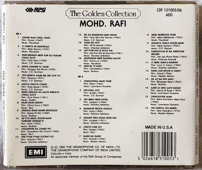 The Golden Collection Mohd Rafi Hindi Film Songs Audio CD