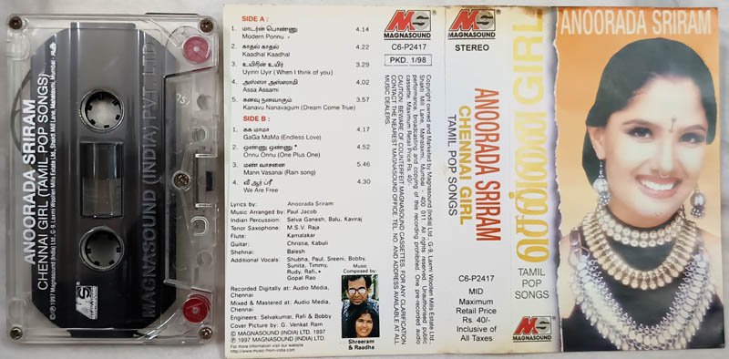 Chennai Girl Anoorada Sriram Tamil Pop Songs Audio Cassette
