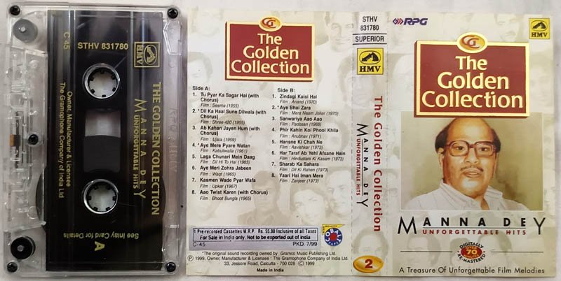 The Golden Collection Manna Dey Unforgettable Hits Hindi Audio Cassette