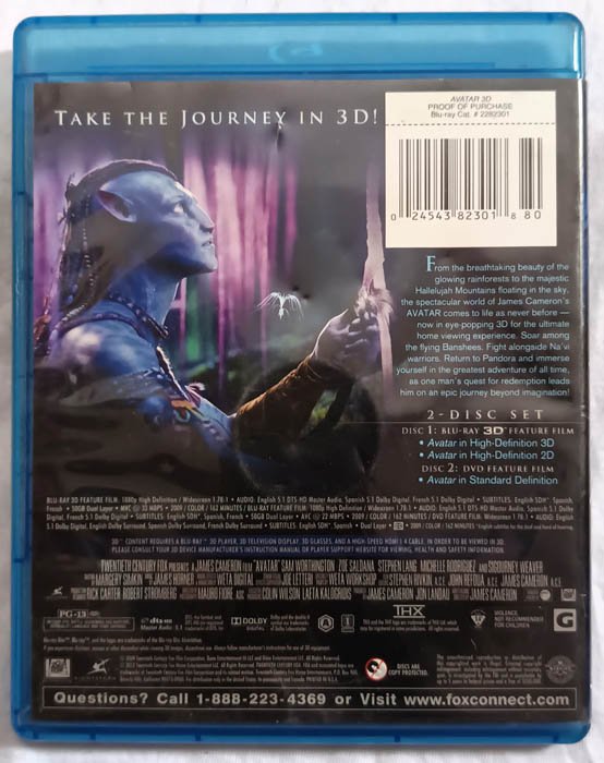 Avatar 3D Movie Blueray Disc.