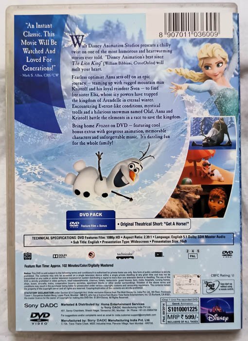 Frozen English Movie DVD.