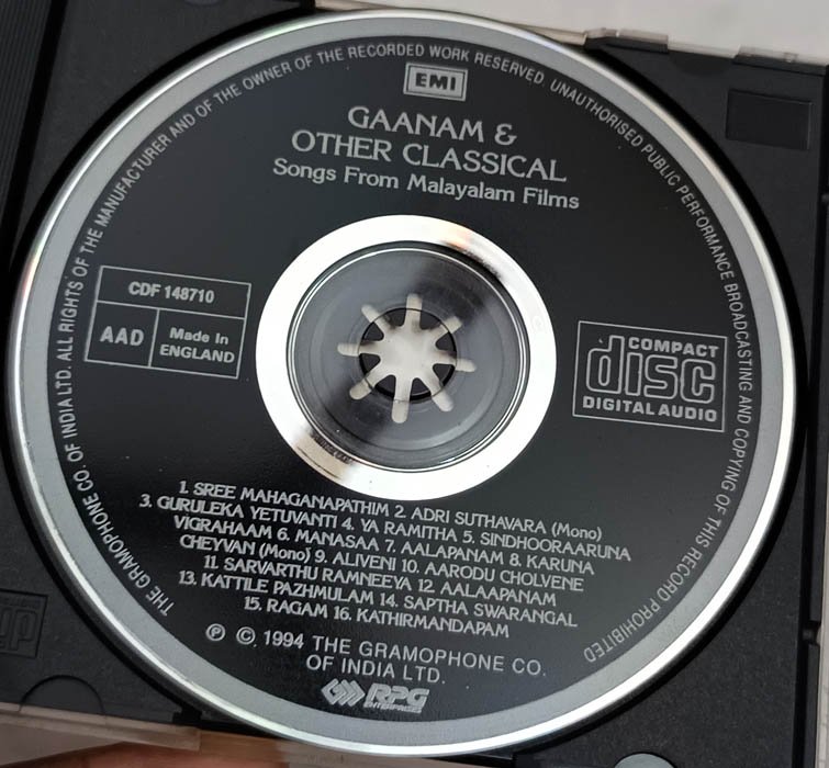 Gaanam and Other Classical Songs From Malayalam Films Audio Cd - Image 3