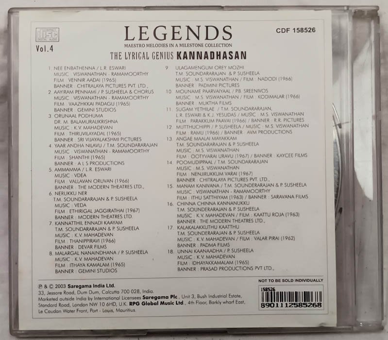 Legends The Lyrical Genius Kannadhasan Vol.1 Tamil Audio Cd - Image 7