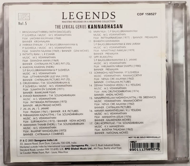 Legends The Lyrical Genius Kannadhasan Vol.1 Tamil Audio Cd - Image 9