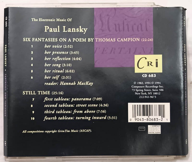 Paullansky Fantasies and Tableanx Audio cd.