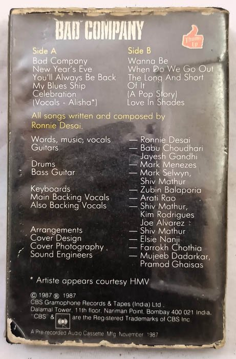Ronnie Desai Bad Company Audio Cassette