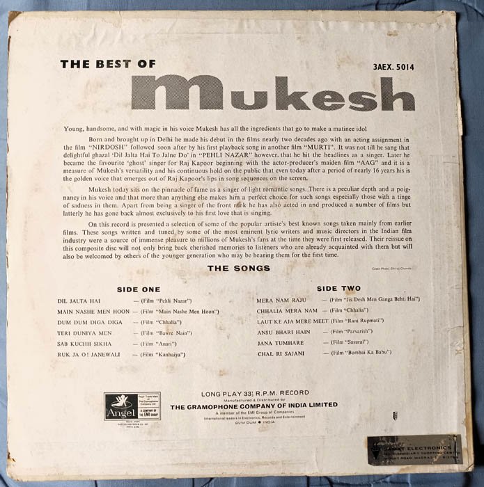 The Best of Mukesh Hindi Vinyl Record