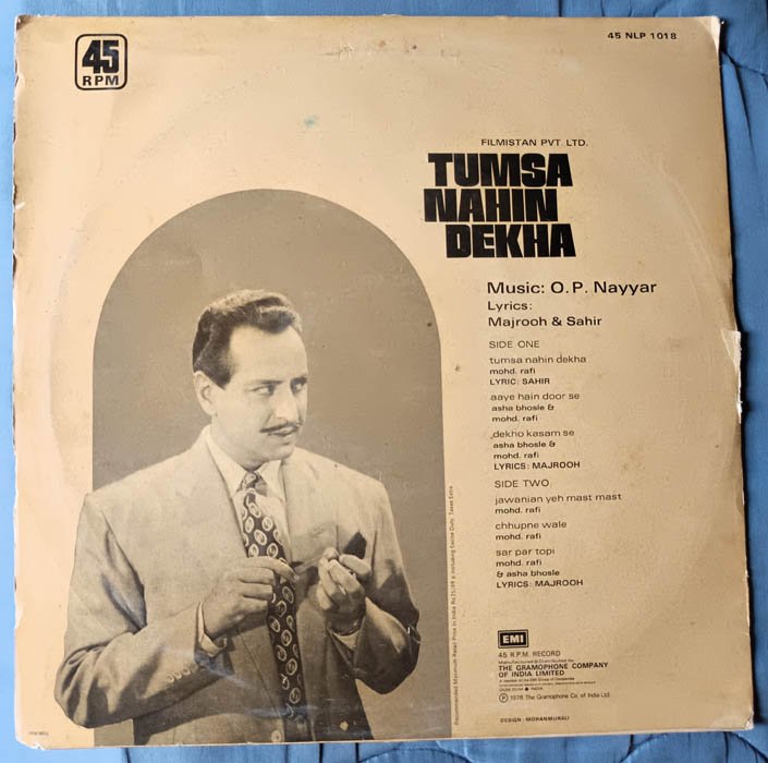 Tumsa Nahin Dekha Hindi Vinyl Record LP By O P Nayyar