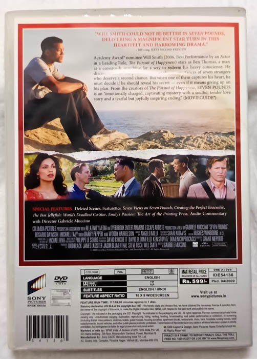Will Smith Seven Pounds English Movie DVD.