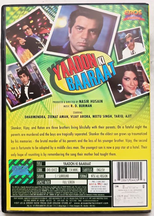 Yaadon Ki Baaraat Hindi Movie Dvd.