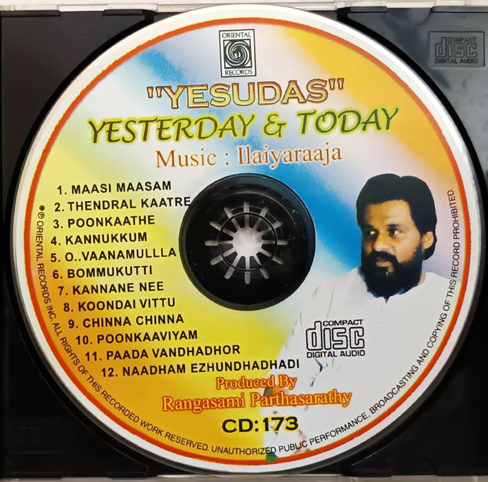 Yesudas Yesterday and Today Tamil Audio Cd By Ilaiyaraaja