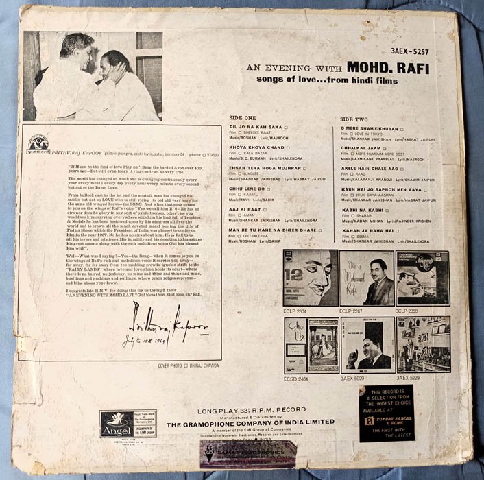 an Eveningg with MOHD Rafi Hindi Vinyl Records