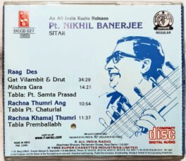 Pt. Nikhil Banerjee (Sitar) – An All India Radio Release Audio CD