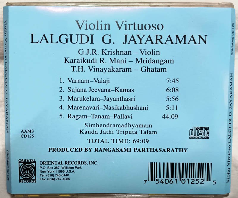 Violin Virtuoso Lalgudi G. Jayaraman Audio CD