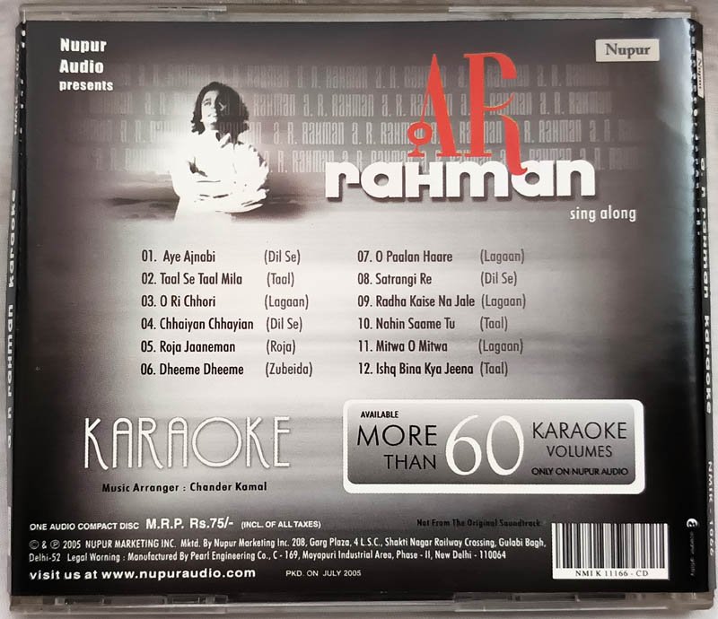 A R Rahman Karaoke Hindi Audio cd