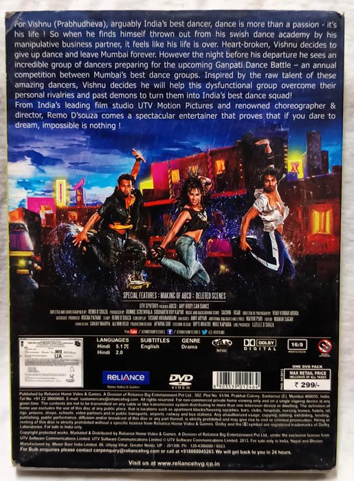 ABCD Any Body Can Dance English Movie Dvd.